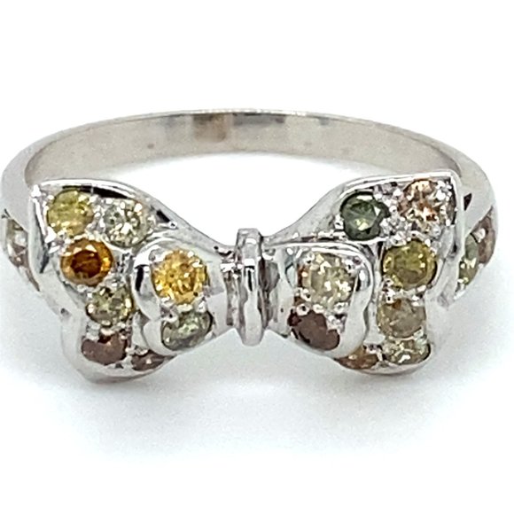 Fancy Diamonds 1.01ct Solid 14K Bow Eternity Ring - Picture 6 of 6